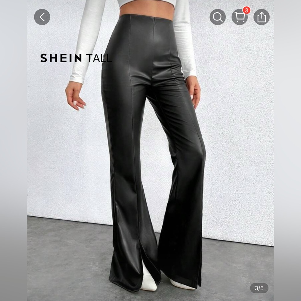 SHEIN Tall Black Flare Pants with Sleek Glossy Finish